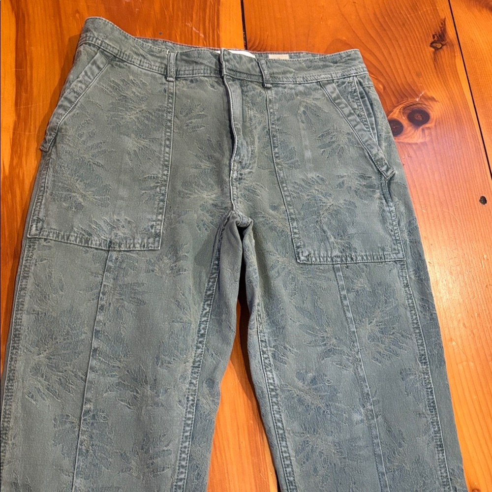 ANTHROPOLOGIE 28 Blue/Green The Wanderer Palm Leaf Pattern Pants